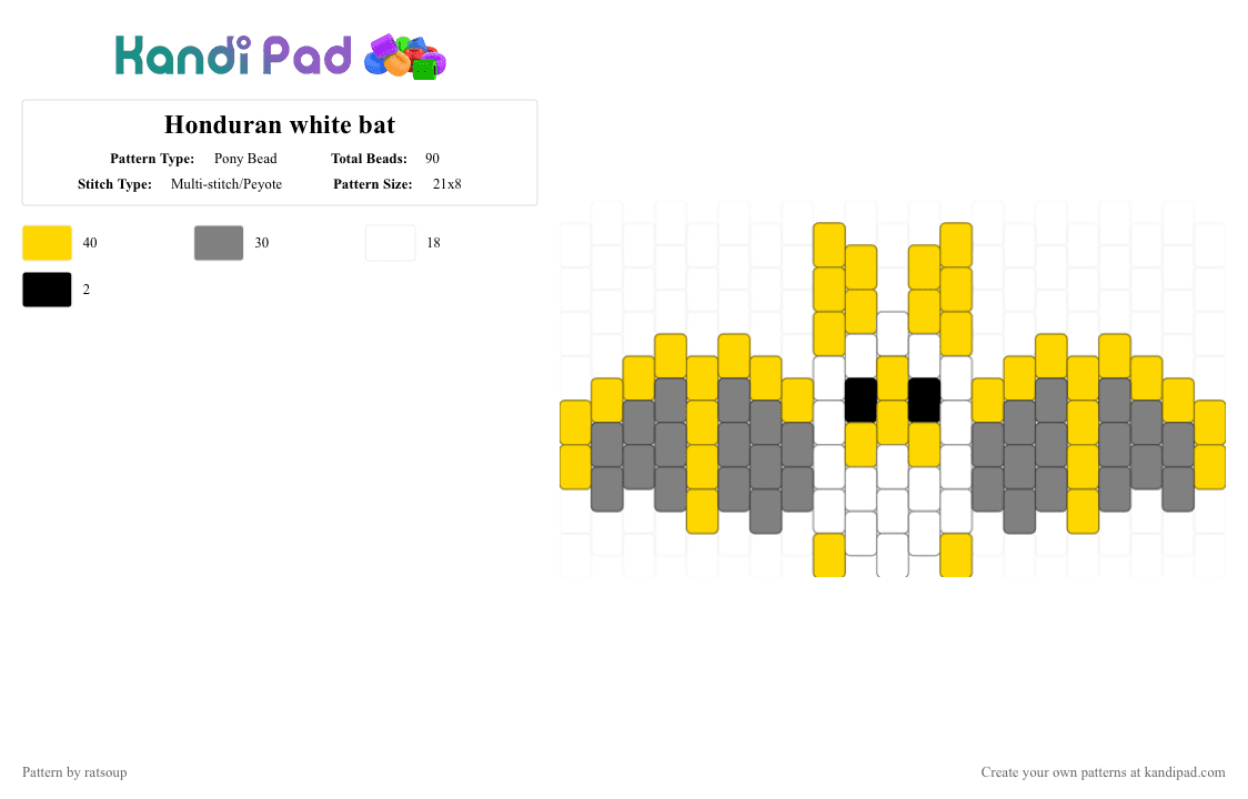 Honduran white bat (credit to Chilipper) - Pony Bead Pattern by ratsoup on Kandi Pad - yellow,gray