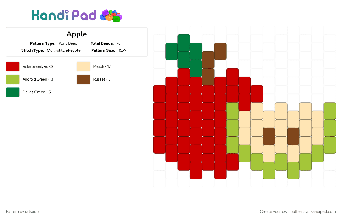 Apple - Pony Bead Pattern by ratsoup on Kandi Pad - red