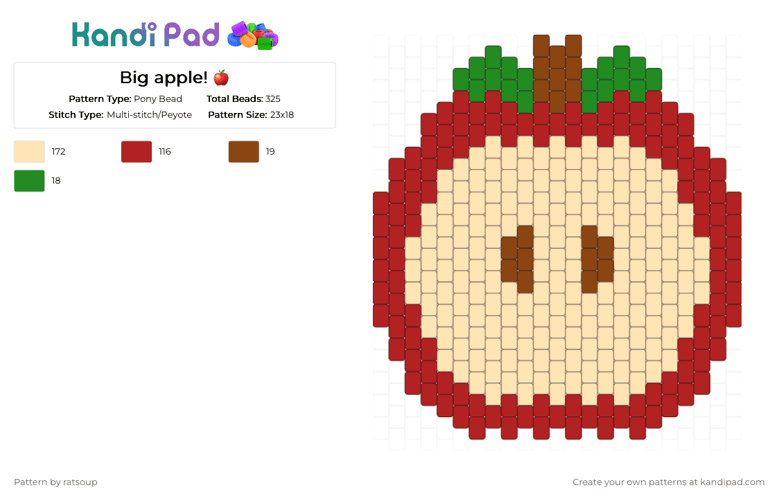 Big apple! 🍎 - Pony Bead Pattern by ratsoup on Kandi Pad - beige, red