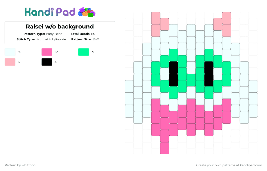 Ralsei w/o background - Pony Bead Pattern by whittooo on Kandi Pad - pink,teal,deltarune,ralsei,white,purple,green,character