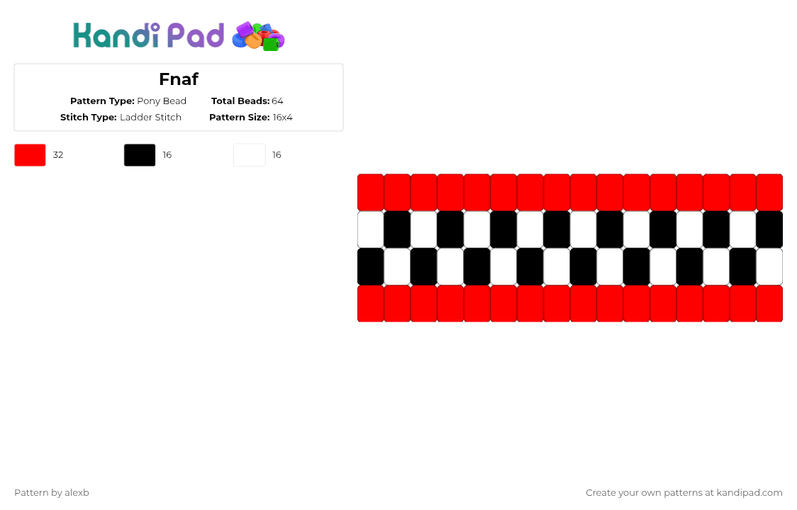 Fnaf - Pony Bead Pattern by alexb on Kandi Pad - red, white