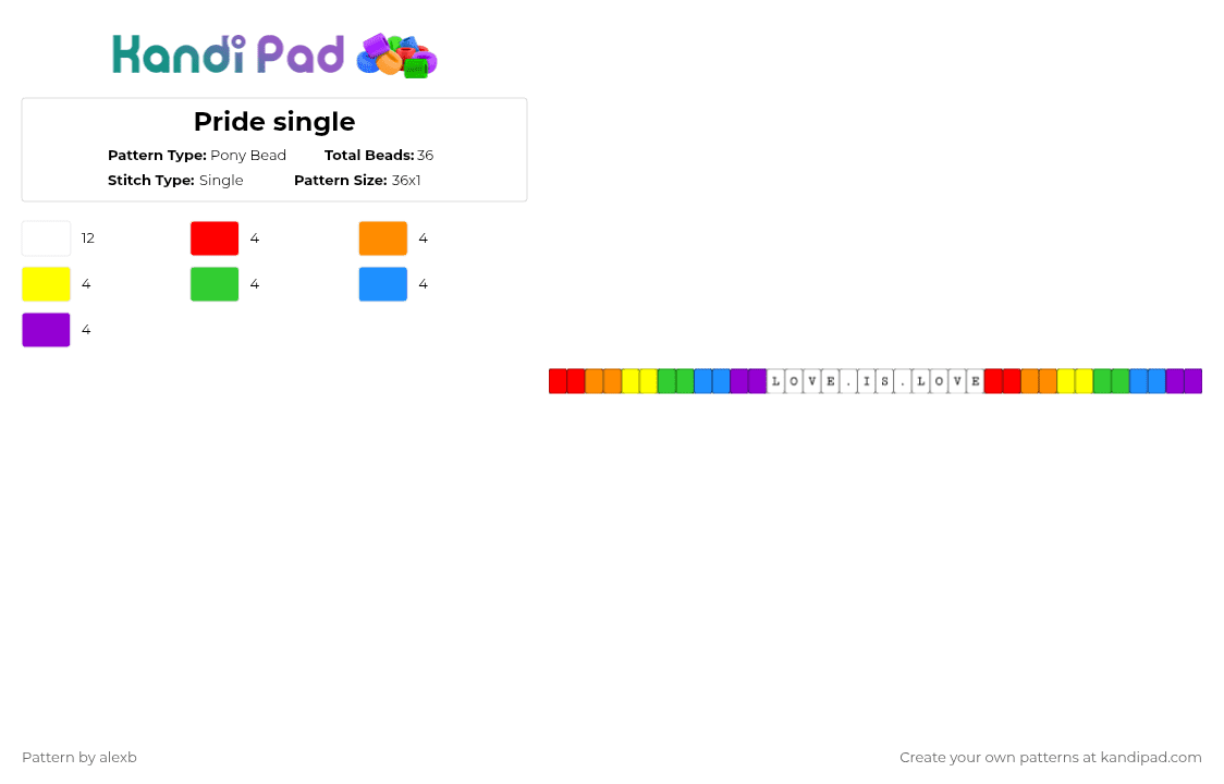 Pride single - Pony Bead Pattern by alexb on Kandi Pad - orange,green,purple,colorful