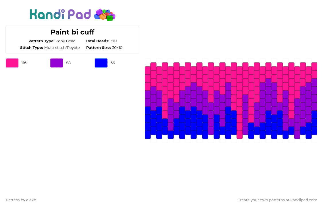 Paint bi cuff - Pony Bead Pattern by alexb on Kandi Pad - pink,purple