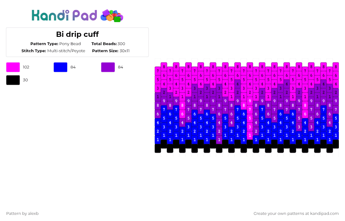 Bi drip cuff - Pony Bead Pattern by alexb on Kandi Pad - purple,pink