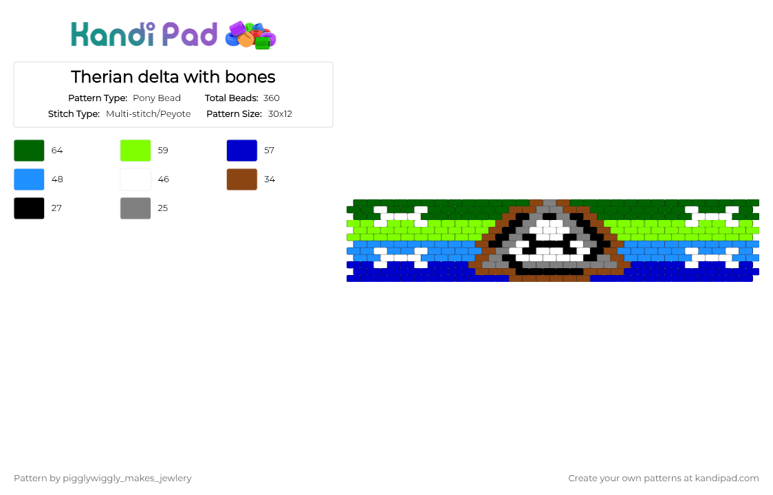 Therian delta with bones - Pony Bead Pattern by pigglywiggly_makes_jewlery on Kandi Pad - green,purple