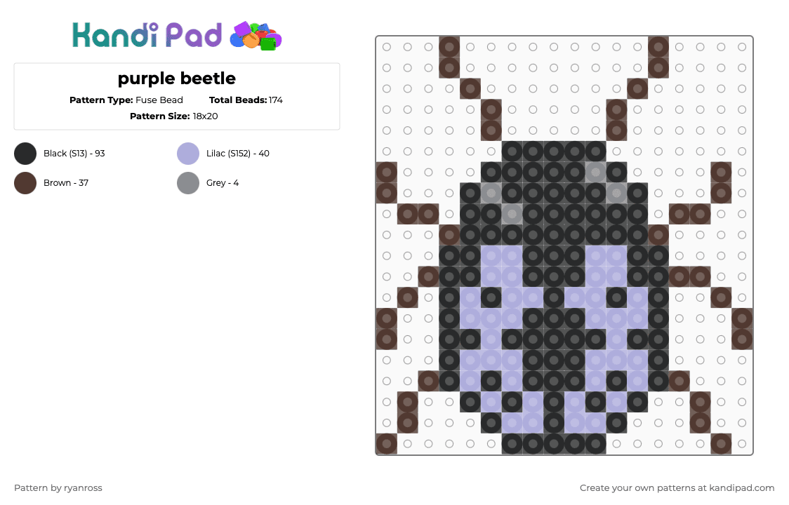 purple beetle - Fuse Bead Pattern by patrickstump on Kandi Pad - brown,pink
