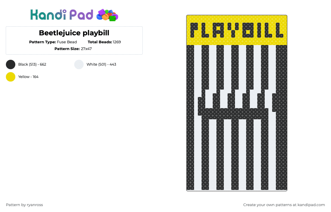 Beetlejuice playbill - Fuse Bead Pattern by patrickstump on Kandi Pad - yellow,white