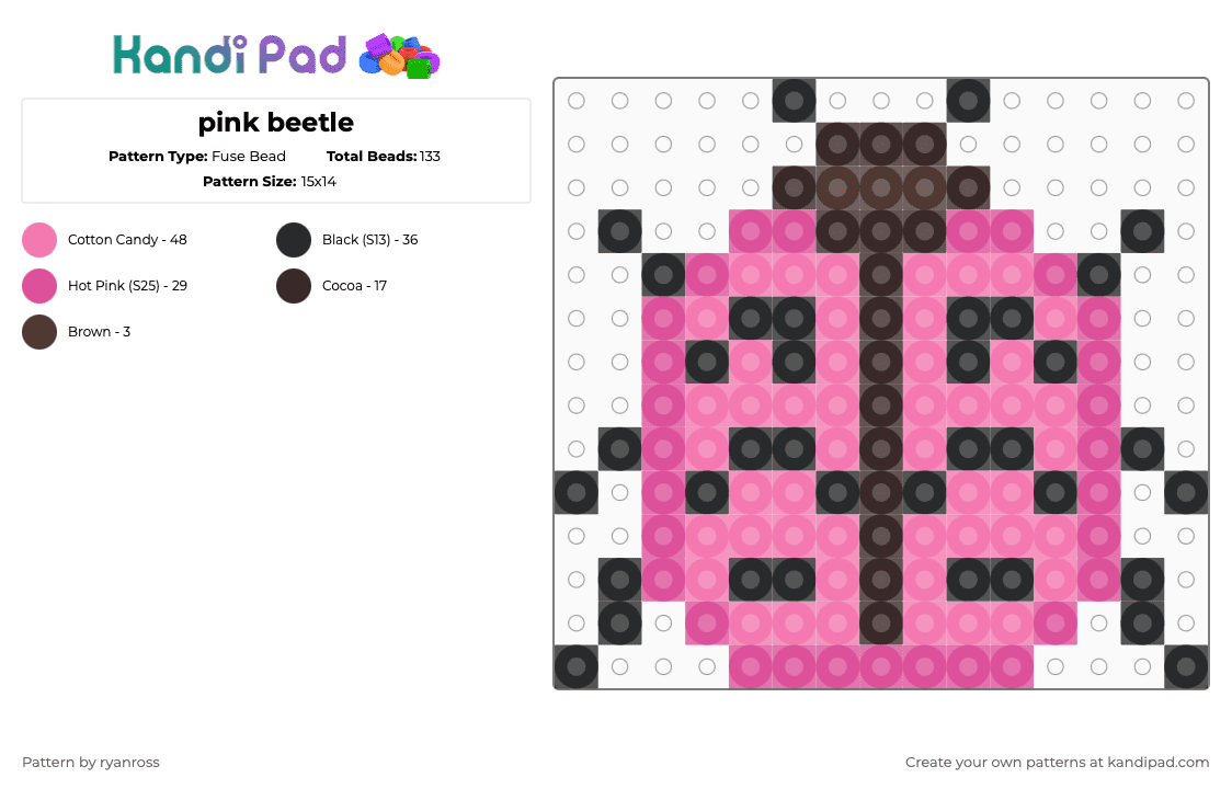 pink beetle - Fuse Bead Pattern by patrickstump on Kandi Pad - pink
