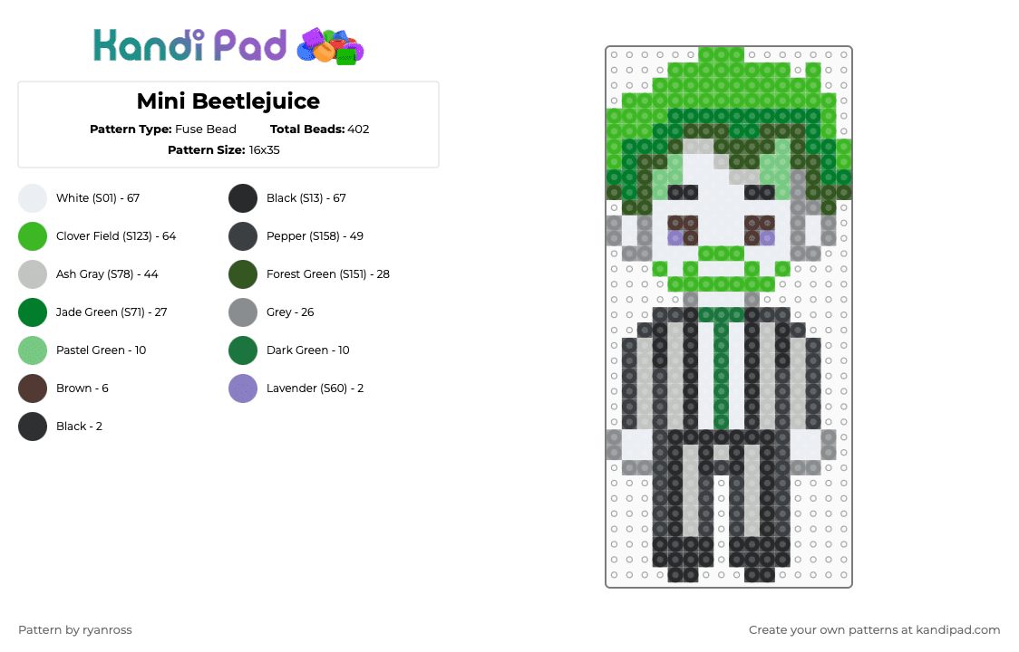 Mini Beetlejuice - Fuse Bead Pattern by patrickstump on Kandi Pad - gold,beige,green