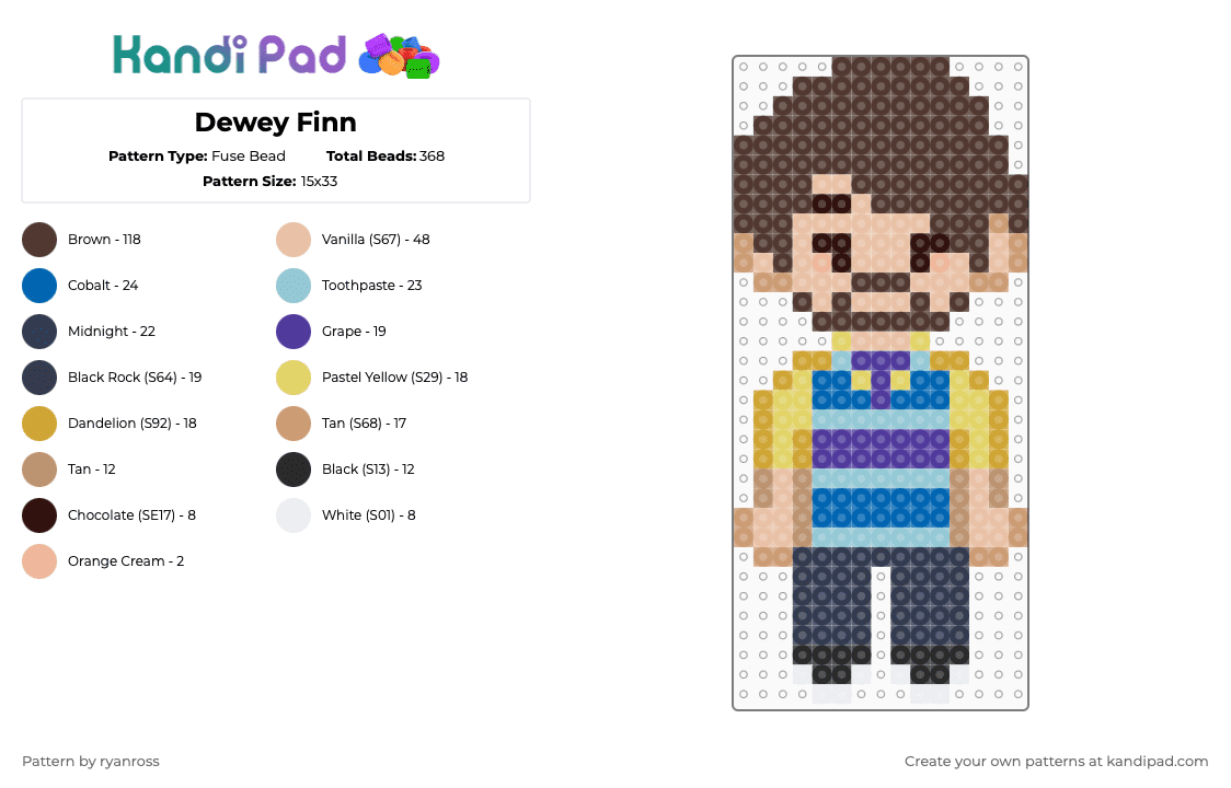 Dewey Finn - Fuse Bead Pattern by patrickstump on Kandi Pad - brown,beige,purple