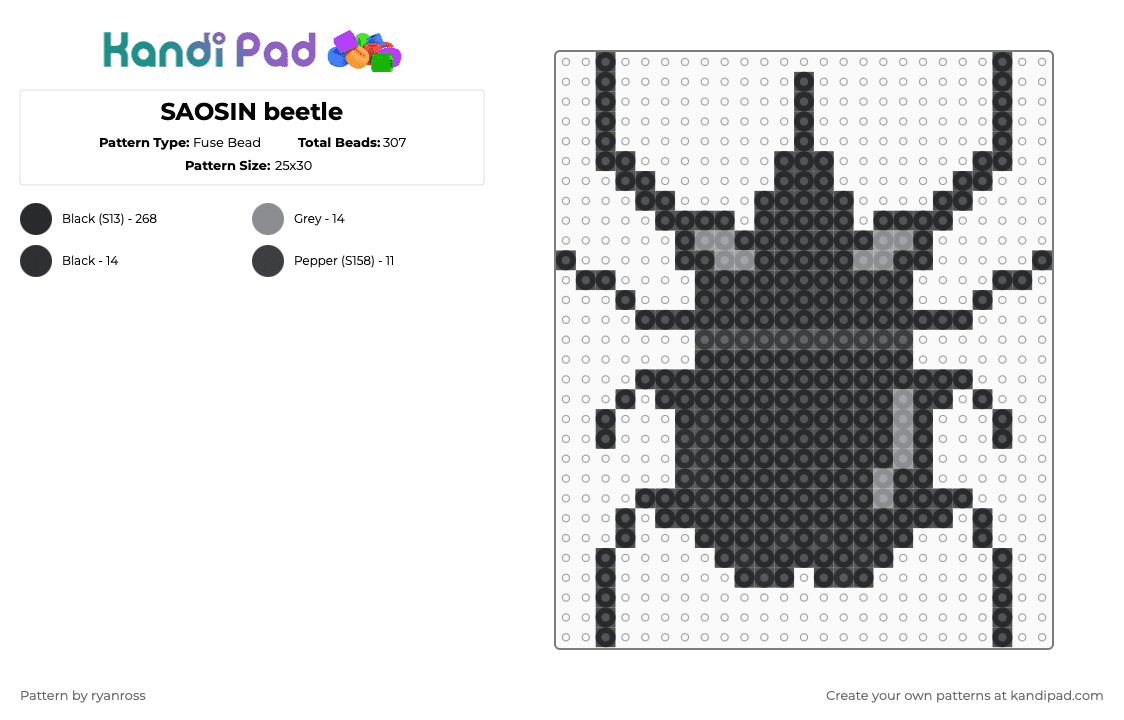 SAOSIN beetle - Fuse Bead Pattern by patrickstump on Kandi Pad - black