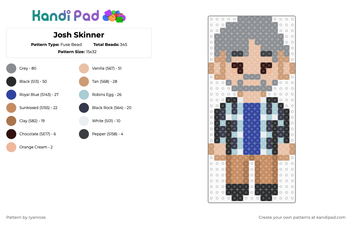 Josh Skinner - Fuse Bead Pattern by patrickstump on Kandi Pad - gray,beige,purple,schmigadoon,musicals,alex brightman