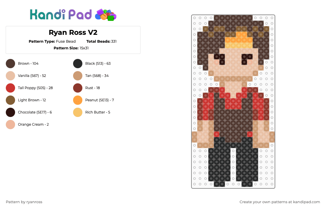 Ryan Ross V2 - Fuse Bead Pattern by patrickstump on Kandi Pad - brown,beige,red,panic at the disco,ryan ross,emo,gay