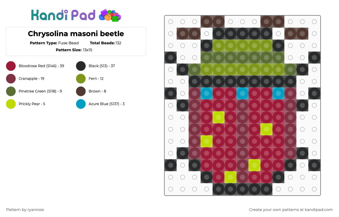 Chrysolina masoni beetle - Fuse Bead Pattern by patrickstump on Kandi Pad - gold,brown,red