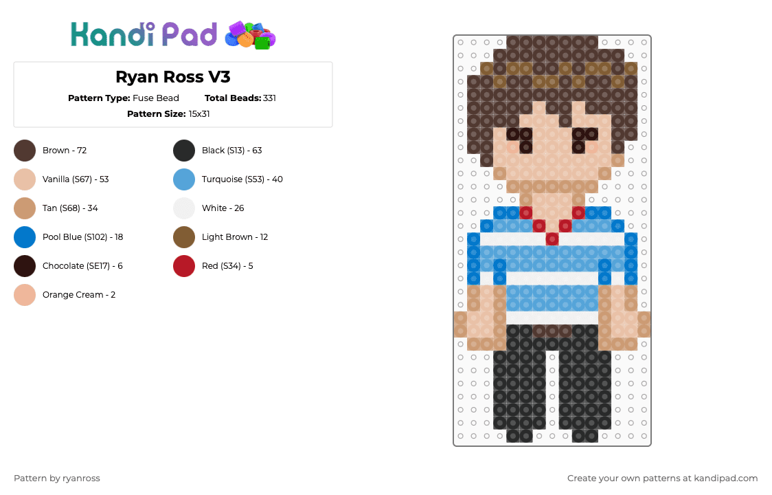 Ryan Ross V3 - Fuse Bead Pattern by patrickstump on Kandi Pad - brown,beige,light blue,panic at the disco,ryan ross,emo,gay,the young veins