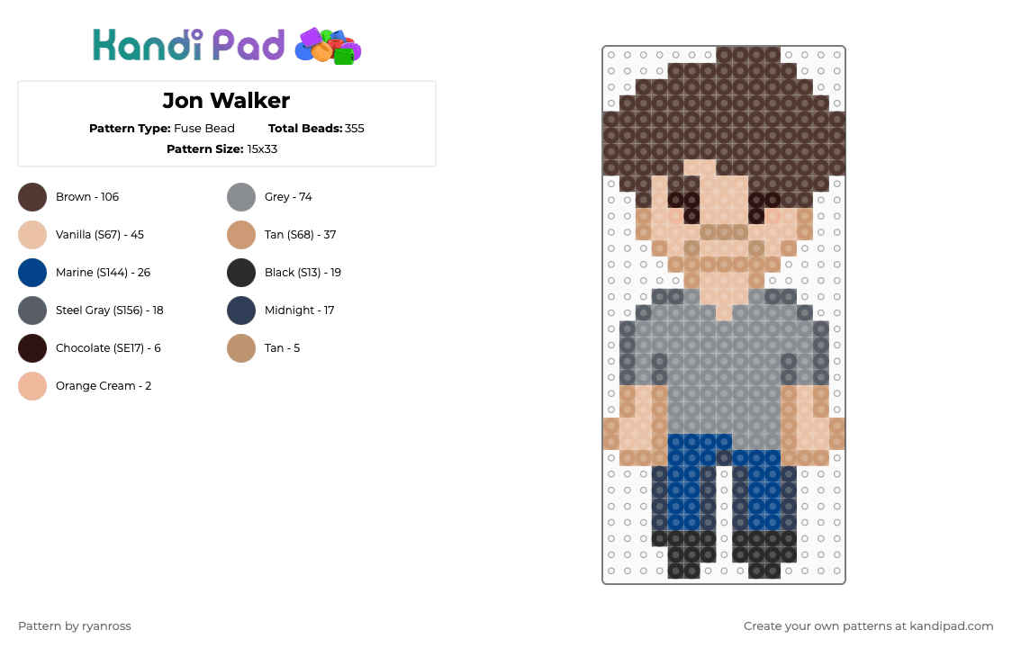 Jon Walker - Fuse Bead Pattern by patrickstump on Kandi Pad - brown,beige,gray,panic at the disco,ryan ross,emo,jon walker,gay