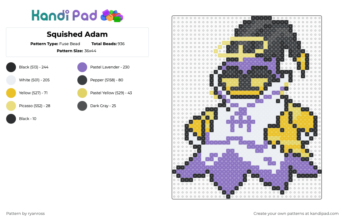 Squished Adam - Fuse Bead Pattern by patrickstump on Kandi Pad - yellow,blue,adam,adam hazbin,hazbin hotel,hellaverse