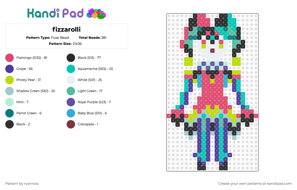 fizzarolli - Fuse Bead Pattern by patrickstump on Kandi Pad - teal,red,purple