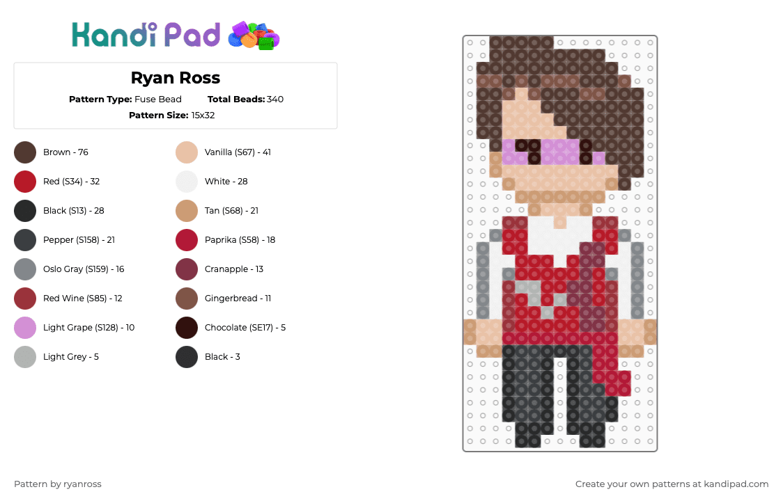 Ryan Ross - Fuse Bead Pattern by patrickstump on Kandi Pad - brown,beige,red,panic at the disco,ryan ross,emo