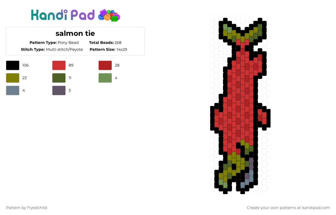 salmon tie - Pony Bead Pattern by fryedchild on Kandi Pad - red,fish tie,tie,fish,salmon,detailed,fishy