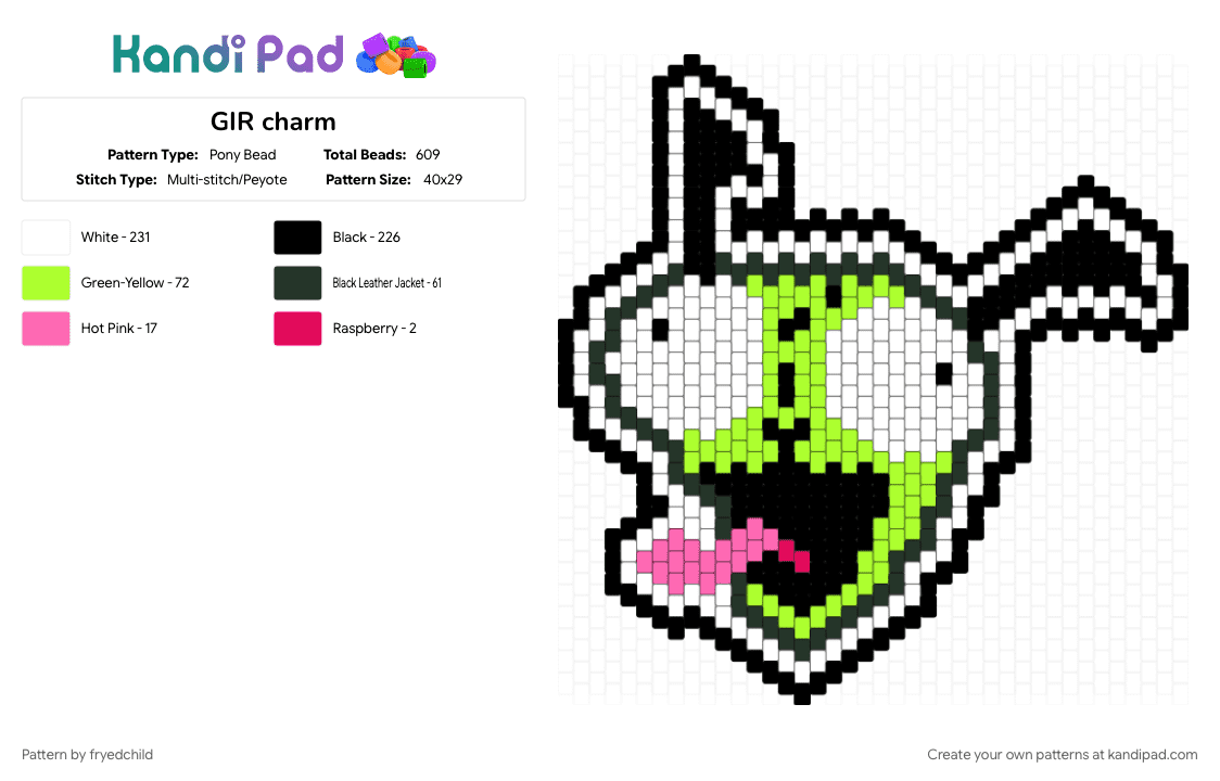 GIR charm - Pony Bead Pattern by fryedchild on Kandi Pad - green, white