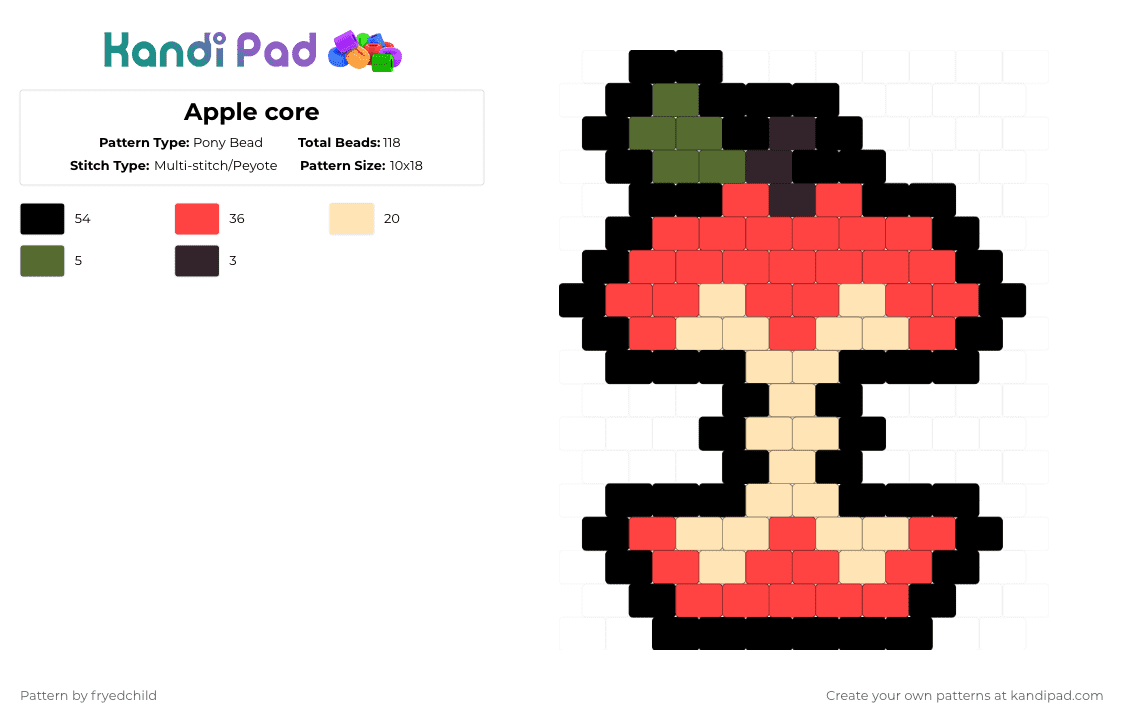 Apple core - Pony Bead Pattern by fryedchild on Kandi Pad - red,beige,apple