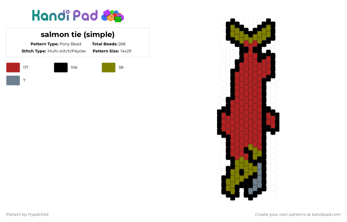 salmon tie (simple) - Pony Bead Pattern by fryedchild on Kandi Pad - red