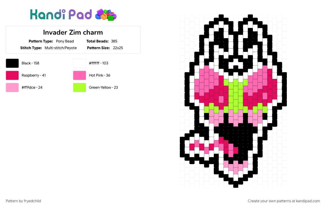 Invader Zim charm - Pony Bead Pattern by fryedchild on Kandi Pad - charm, invader zim, pink, red