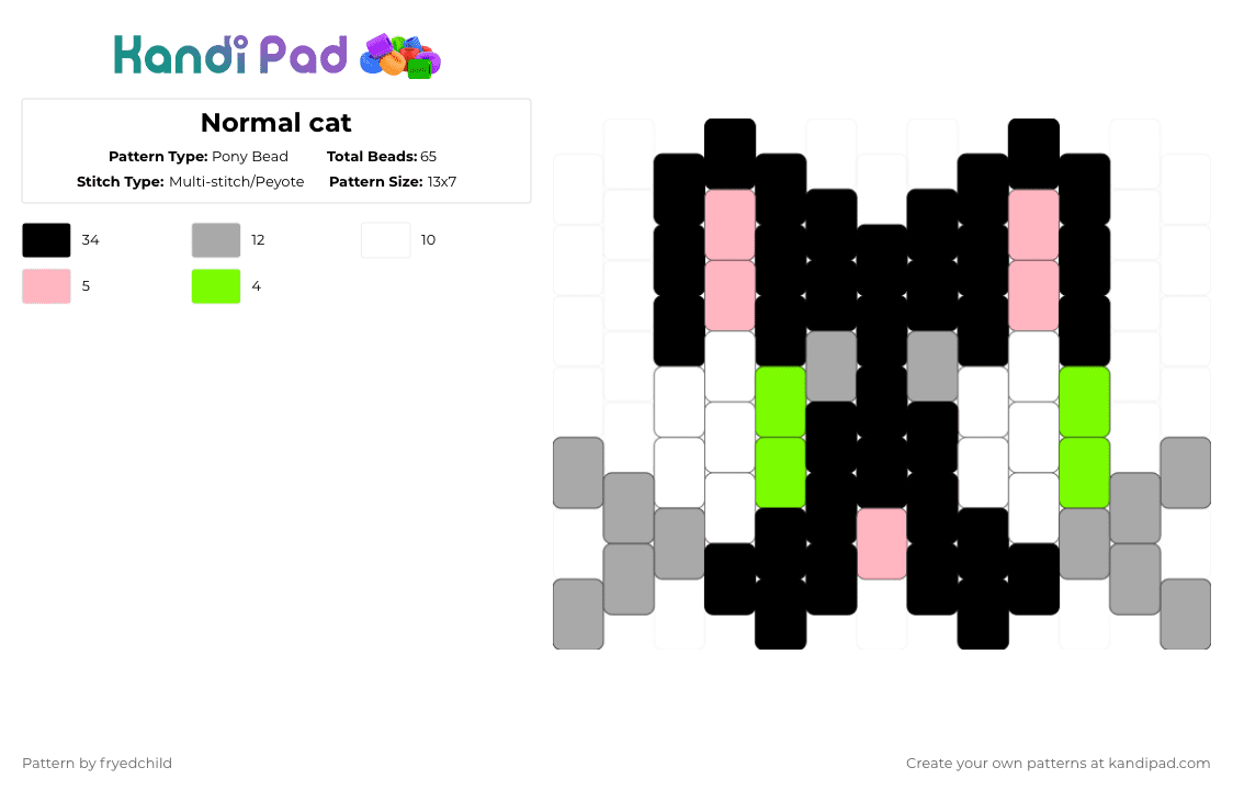 kitty - Pony Bead Pattern by fryedchild on Kandi Pad - black,beige,cat,kitty,charm