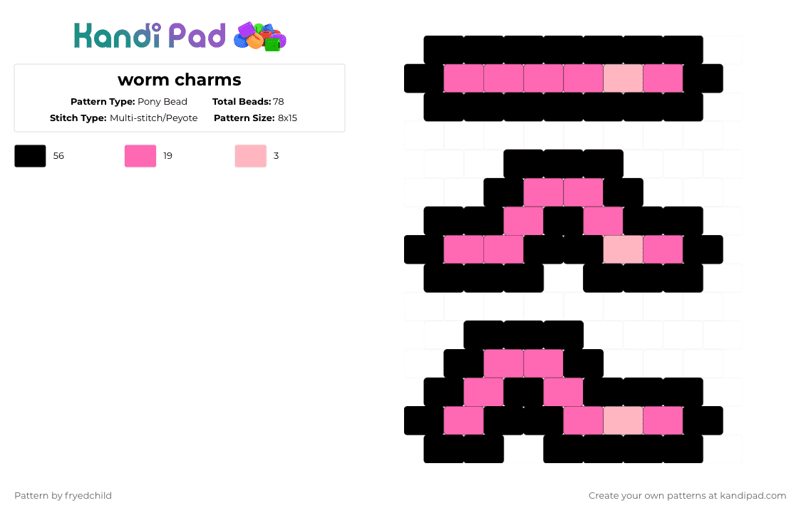 worm charms - Pony Bead Pattern by fryedchild on Kandi Pad - pink,black,worm
