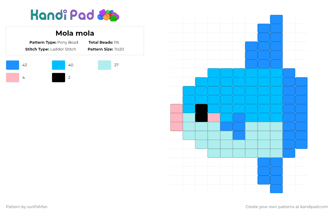Mola mola - Pony Bead Pattern by sunfishfan on Kandi Pad - light blue,fish,ocean,mola mola,sunfish,kandi,sunfishmolamola,sea animals
