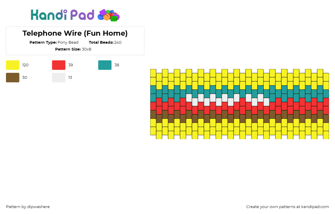 Telephone Wire (Fun Home) - Pony Bead Pattern by dipwashere on Kandi Pad - fun home,broadway,telephone,music,cuff,theatre,communication,storytelling,yellow