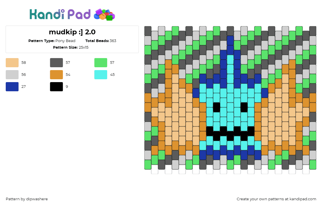 mudkip :] 2.0 - Pony Bead Pattern by dipwashere on Kandi Pad - pokemon,mudkip,anime,tv shows