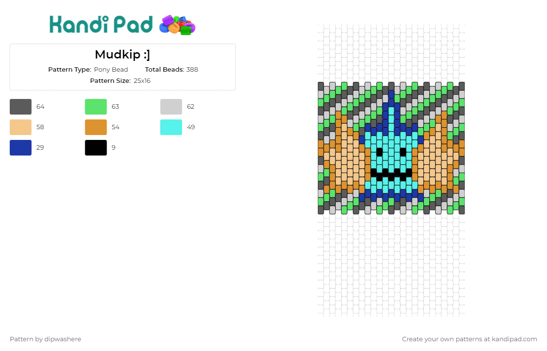 Mudkip :] - Pony Bead Pattern by dipwashere on Kandi Pad - pokemon,mudkip,anime,tv shows