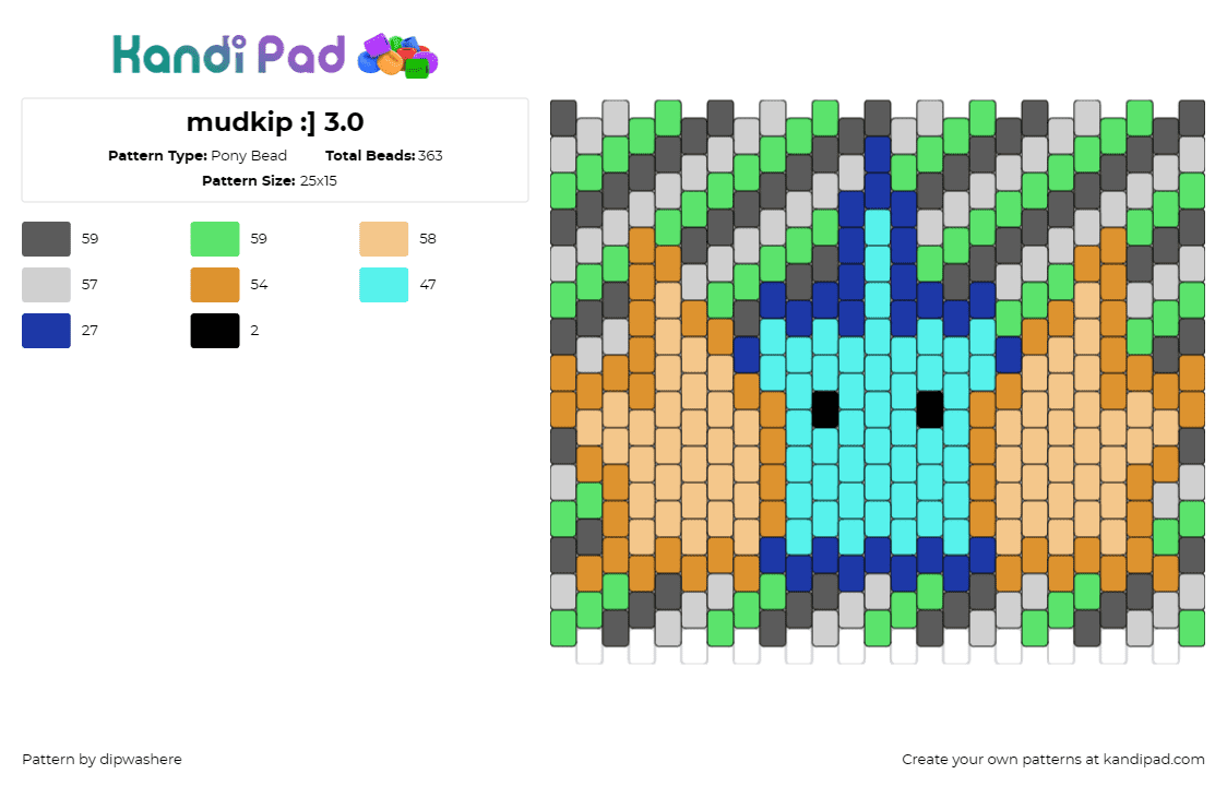 mudkip :] 3.0 - Pony Bead Pattern by dipwashere on Kandi Pad - pokemon,mudkip,anime,tv shows