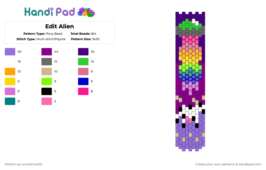 Edit Alien - Pony Bead Pattern by unicatnoob12 on Kandi Pad - purple,pink