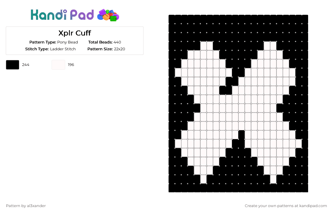 Xplr Cuff - Pony Bead Pattern by al3xander_axl on Kandi Pad - white,black