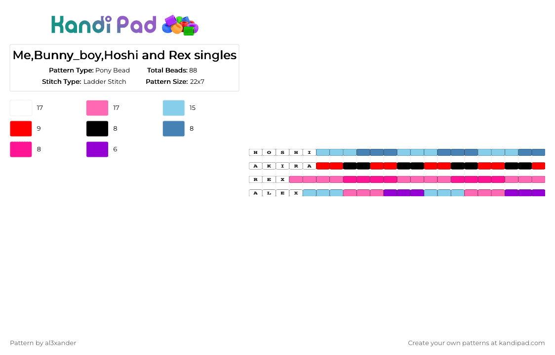 Me,Bunny_boy,Hoshi and Rex singles - Pony Bead Pattern by al3xander_axl on Kandi Pad - light blue,pink