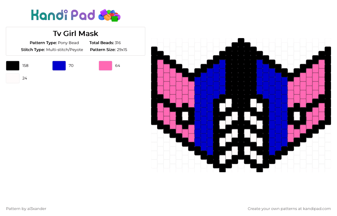 Tv Girl Mask - Pony Bead Pattern by al3xander_axl on Kandi Pad - pink,purple
