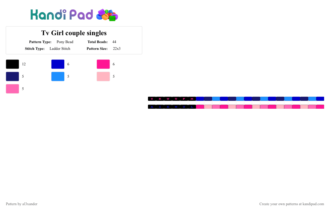 Tv Girl couple singles - Pony Bead Pattern by al3xander_axl on Kandi Pad - purple,pink