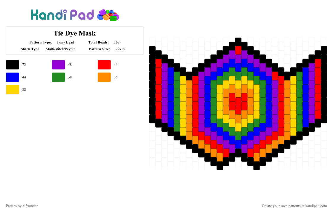 Tie Dye Mask - Pony Bead Pattern by al3xander_axl on Kandi Pad - red,purple