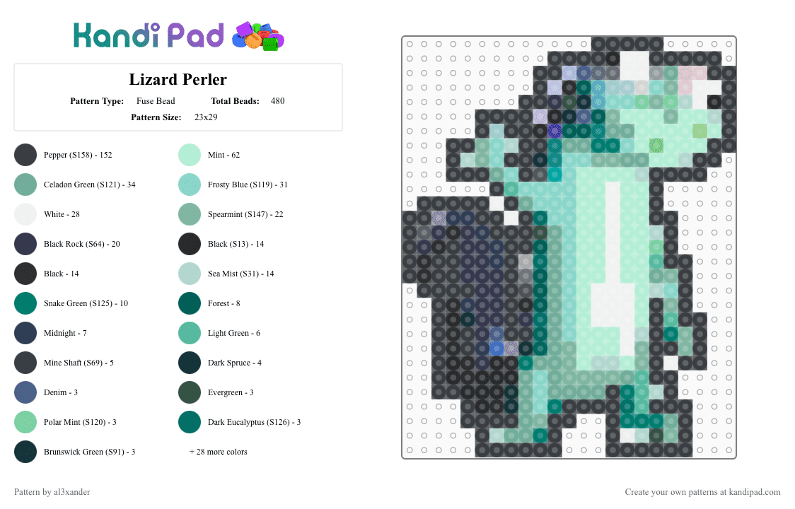 Lizard Perler - Fuse Bead Pattern by al3xander_axl on Kandi Pad - light blue,teal