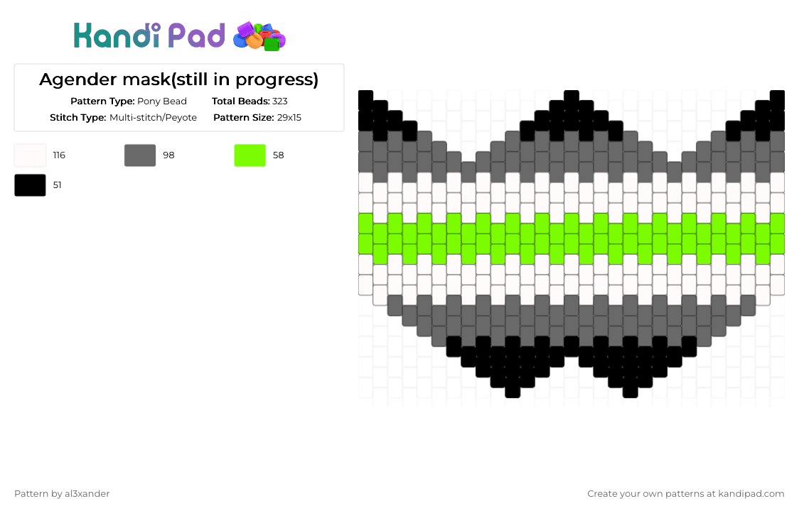 Agender mask - Pony Bead Pattern by al3xander_axl on Kandi Pad - gray,green