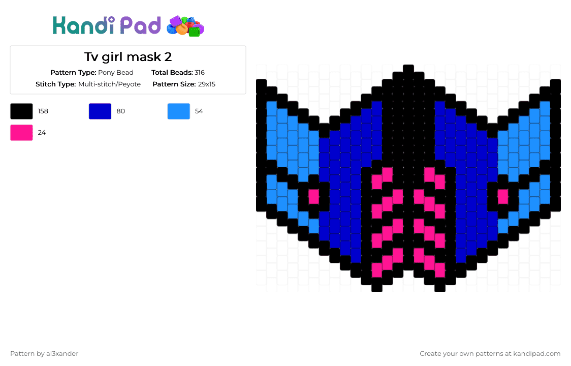 Tv girl mask 2 - Pony Bead Pattern by al3xander_axl on Kandi Pad - purple,light blue