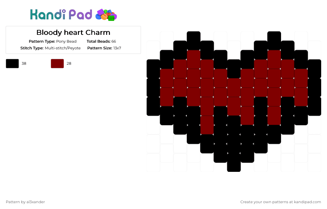 Bloody heart Charm - Pony Bead Pattern by al3xander_axl on Kandi Pad - black,brown