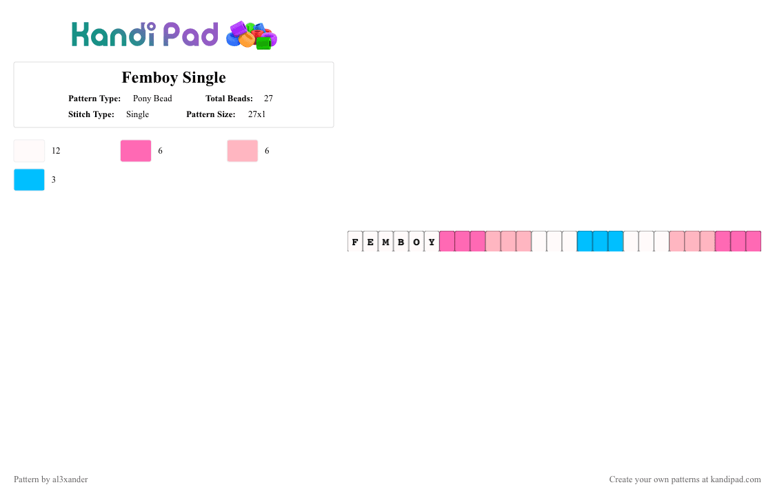 Femboy Single - Pony Bead Pattern by al3xander_axl on Kandi Pad - pink