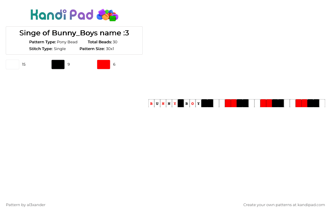 Singe of Bunny_Boys name :3 - Pony Bead Pattern by al3xander_axl on Kandi Pad - white,red