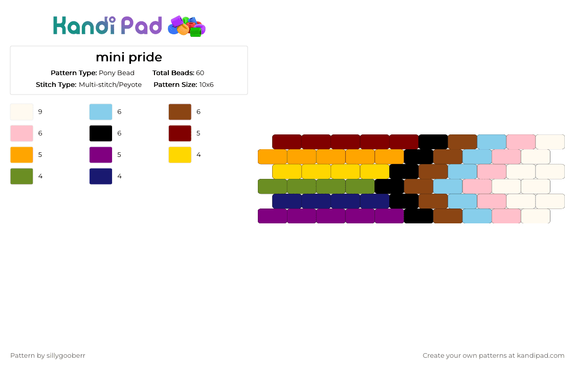 mini pride - Pony Bead Pattern by sillygooberr on Kandi Pad - red,brown,orange,colorful