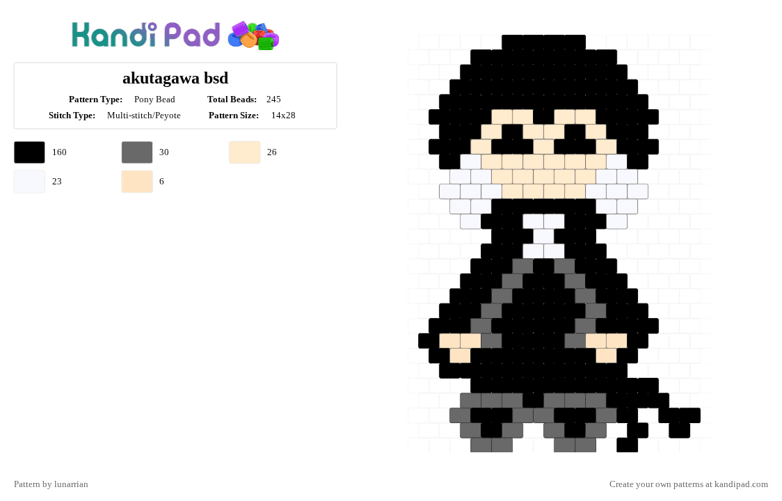 akutagawa bsd - Pony Bead Pattern by lunarrian on Kandi Pad - akutagawa, beige, black, bsd, bungo stray dogs, gray, help me, ryunosuke, ryunosuke akutagawa