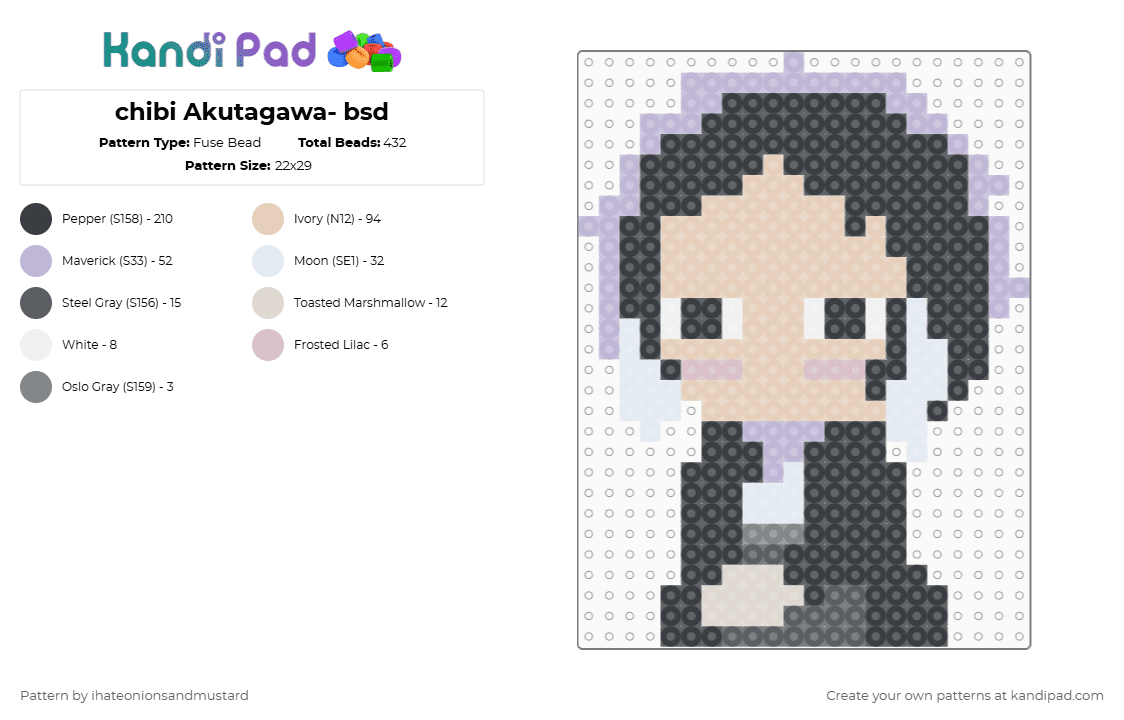 chibi Akutagawa- bsd - Fuse Bead Pattern by lunarrian on Kandi Pad - akutagawa, beige, bsd, bungostraydogs
